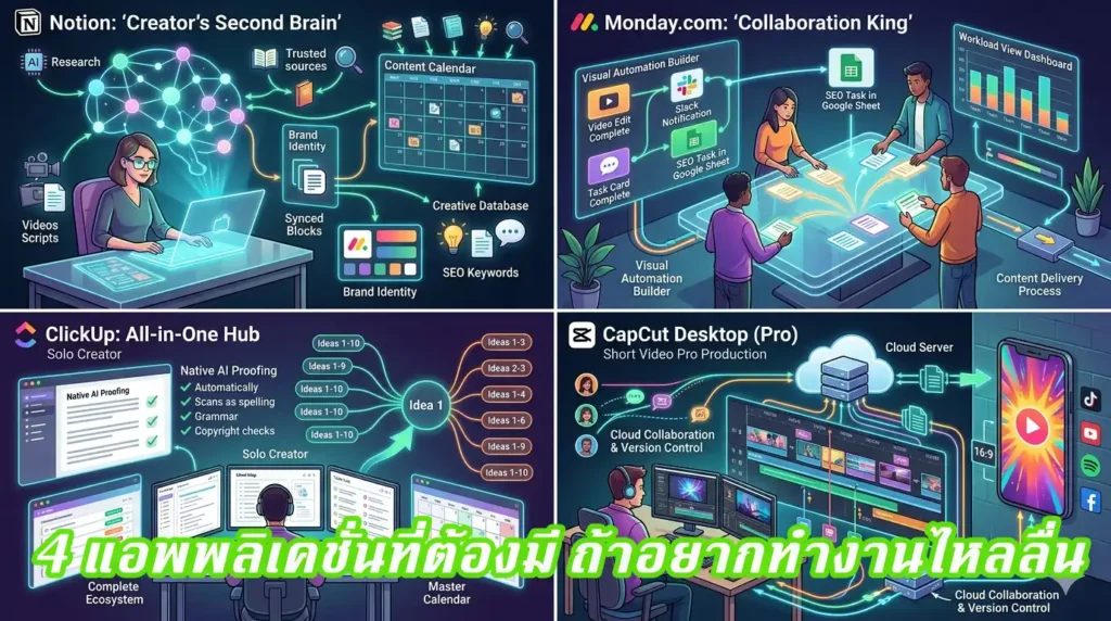 รีวิวแอปฯ จัดการ Workflow สำหรับคนทำคอนเทนต์ 2026: ปั่นงานไว มั่นใจคุณภาพ